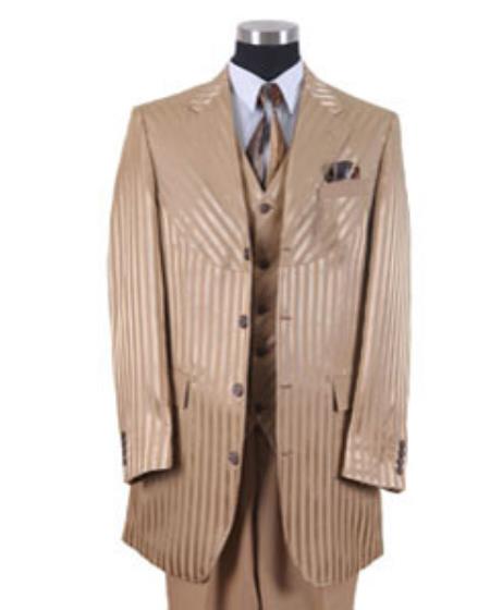 Men's 3 Button Fashion Cheap Priced Business Suits Clearance Sale Edged Jacket w/ Pants Vest Set Tan