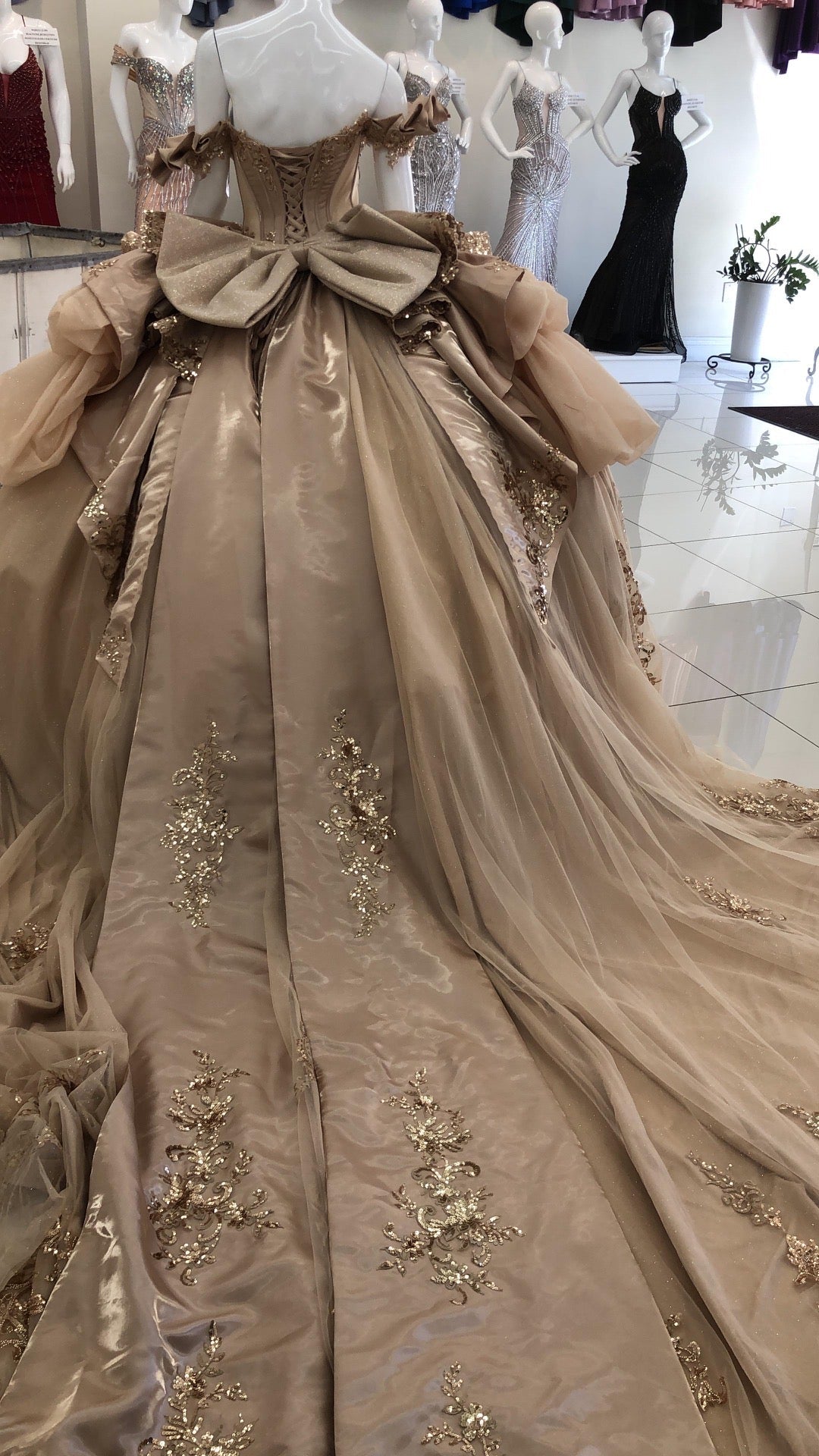 Off-Shoulder Crystal Beaded Corset Organza Ruffle Ball Gown Quinceañera Dress by Layla K LK307