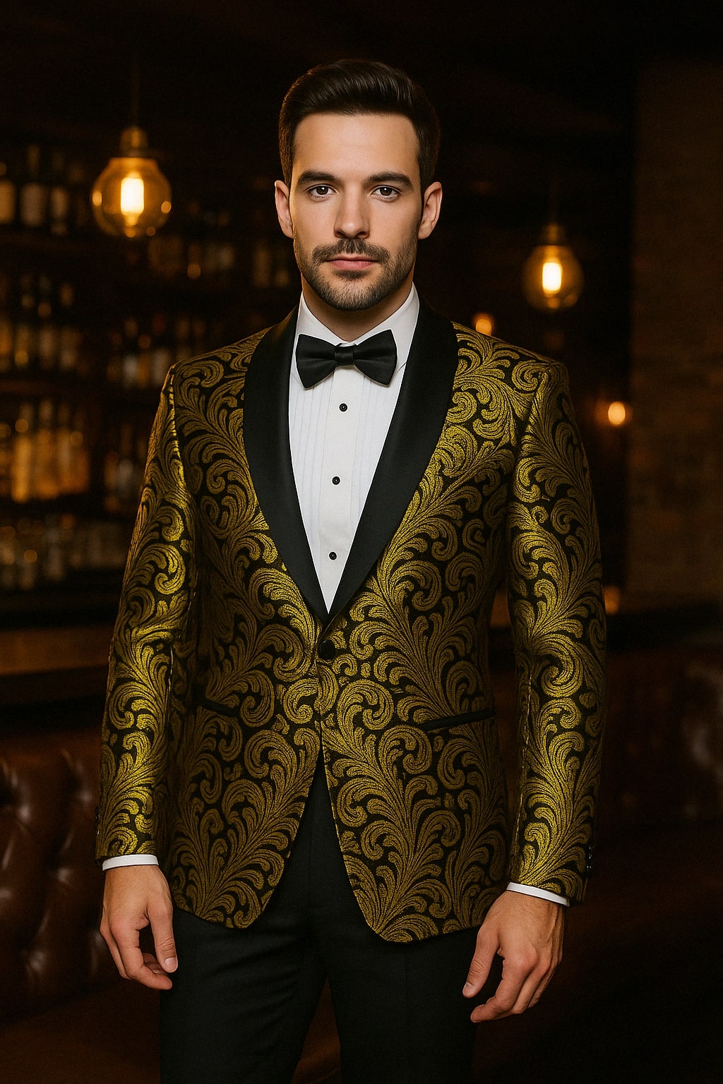 Gold Paisley Tuxedo Blazer & Bow Tie Set