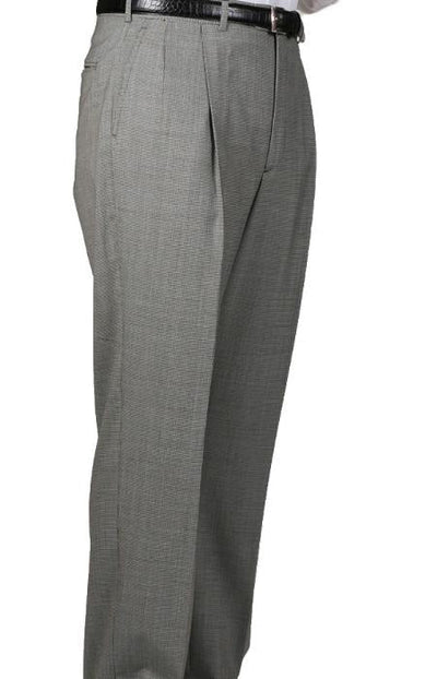 Mens Pleated Dress Pants Black/tweed houndstooth checkered pattern Somerset Pleated Trouser unhemmed unfinished bottom