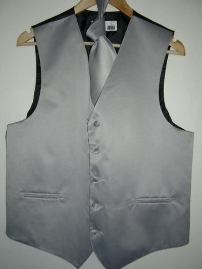 SILVER GRAY DRESS TUXEDO WEDDING Vest ~ Waistcoat ~ Waist coat & TIE SET Buy 10 of same color Tie For $25 Each - Men's Neck Ties - Mens Dress Tie - Trendy Mens Ties