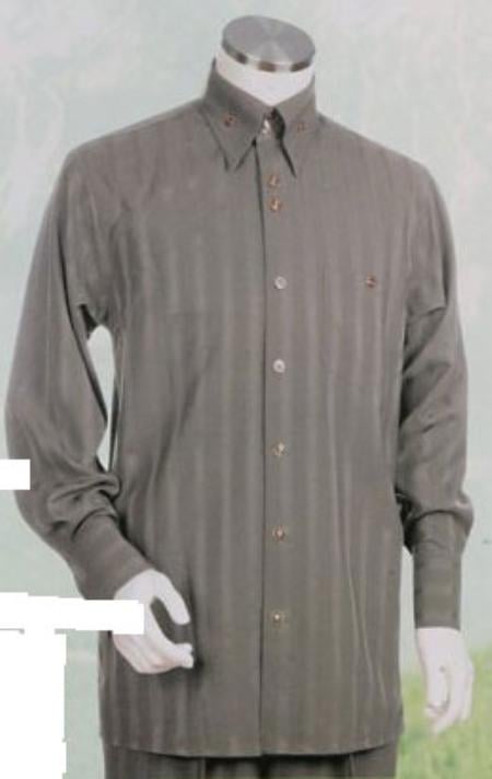 Men's Silver Gray Long Sleeve 2pc Set including Matching Wide Leg Dress Pants Leisure Casual Suit For Sale