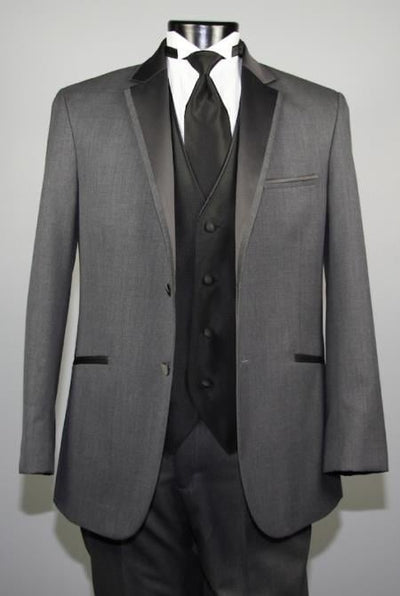 Two Button Charcoal Wool Tuxedo With Black Satin Custom for Wedding or Prom