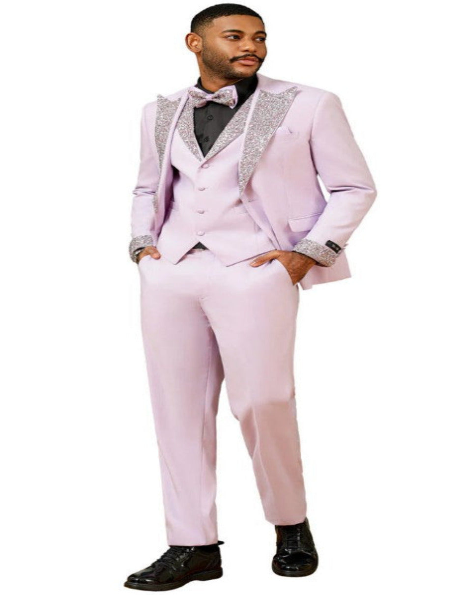 Gray and Pink Prom Tuxedo with Rhinestone sequin Lapel