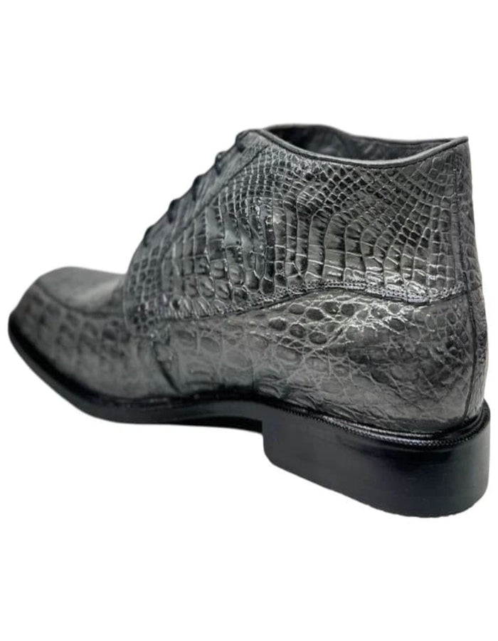 Gray Crocodile Lace-Up Ankle Boots