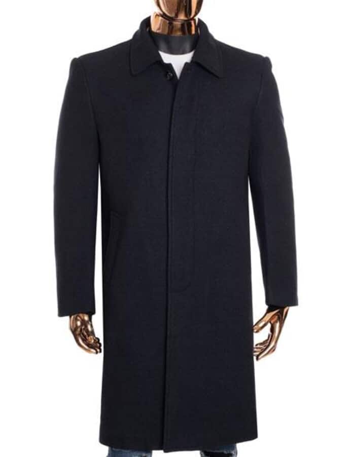 Gray Knee Length Wool Coat for Men