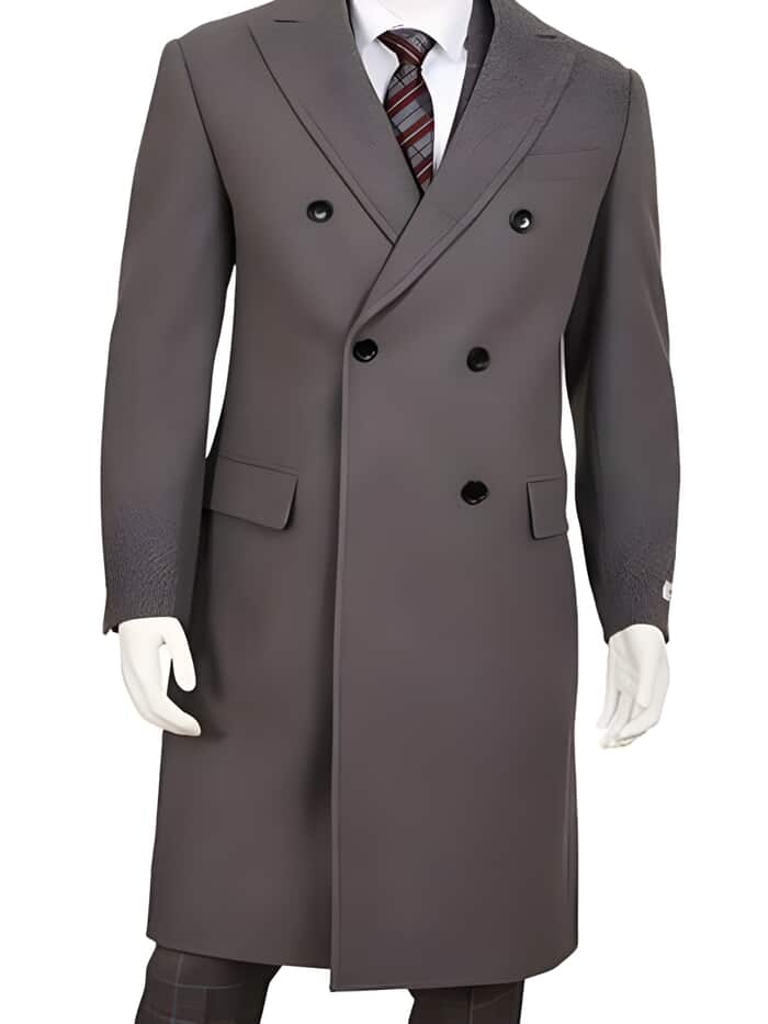 Men's Gray Five Button Double Breasted Overcoat