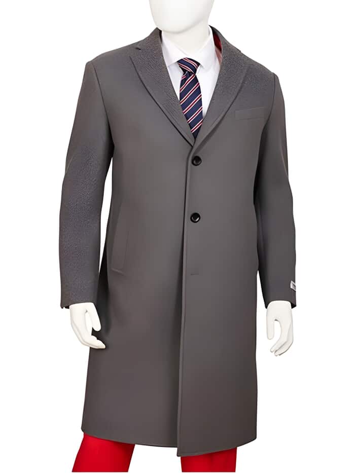 Gray Regular Fit Wool-Poly Men's Overcoat