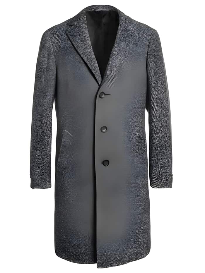 Gray Tweed Herringbone Full Length Overcoat