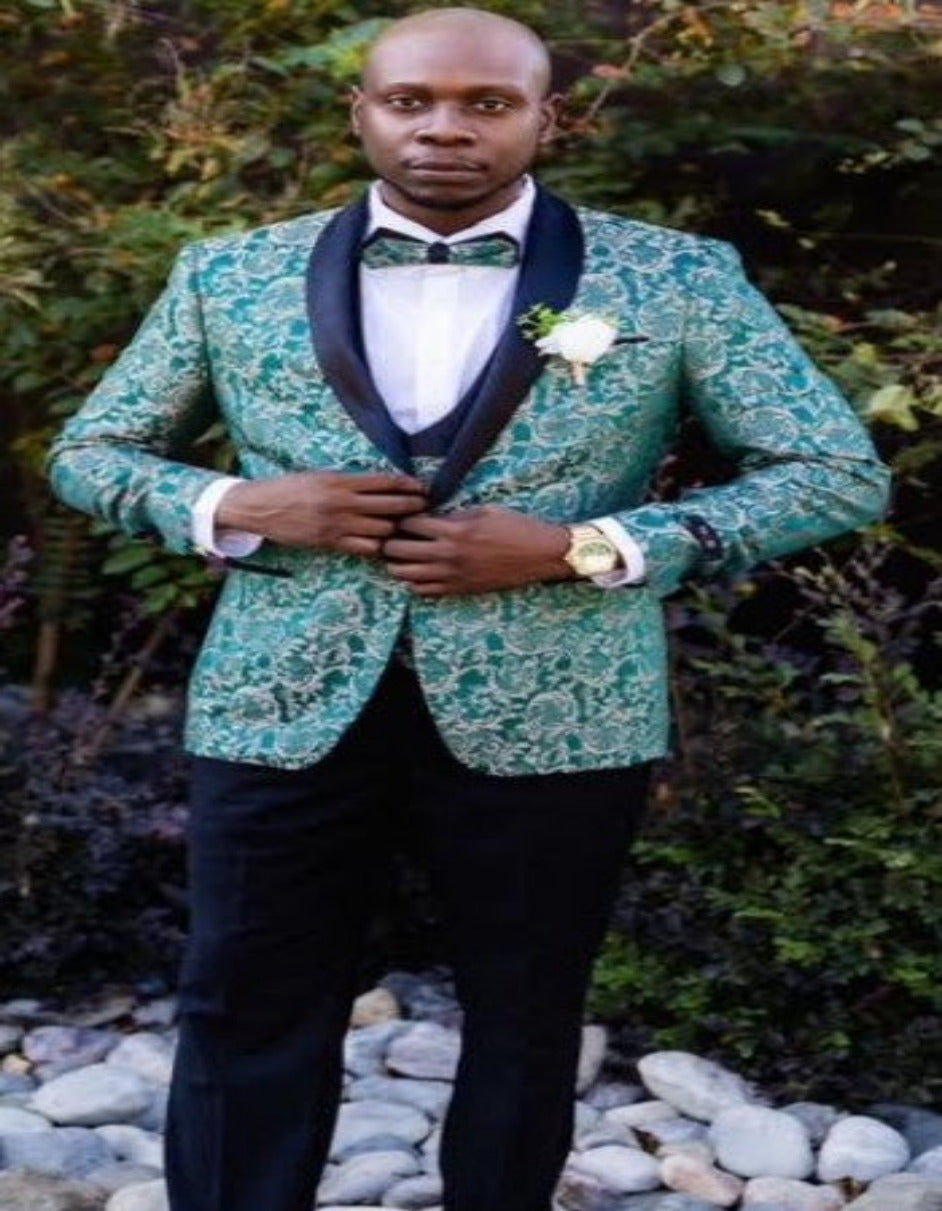 Emerald Green Paisley Tuxedo Suit for Men