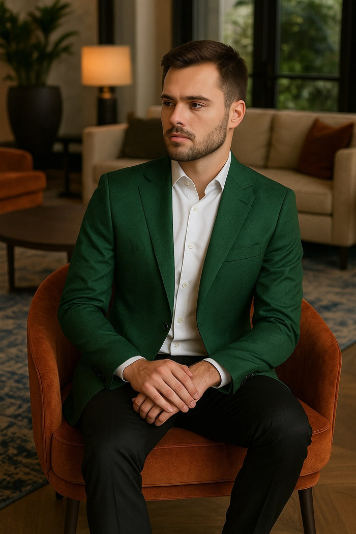 Slim Green Paisley Velvet Tuxedo Blazer