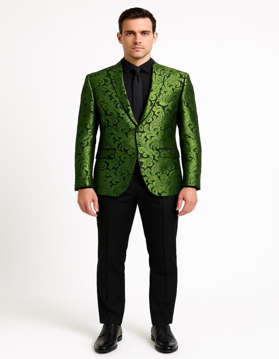 Men's Green Paisley Slim Fit Tuxedo Blazer