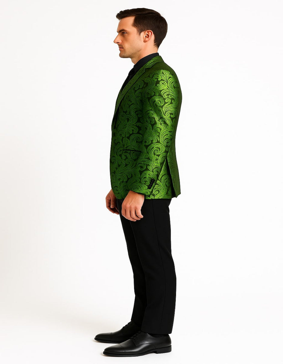 Men's Green Paisley Slim Fit Tuxedo Blazer