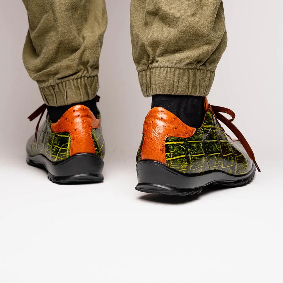 Saulo Green & Cognac Exotic Leather Men's Sneakers