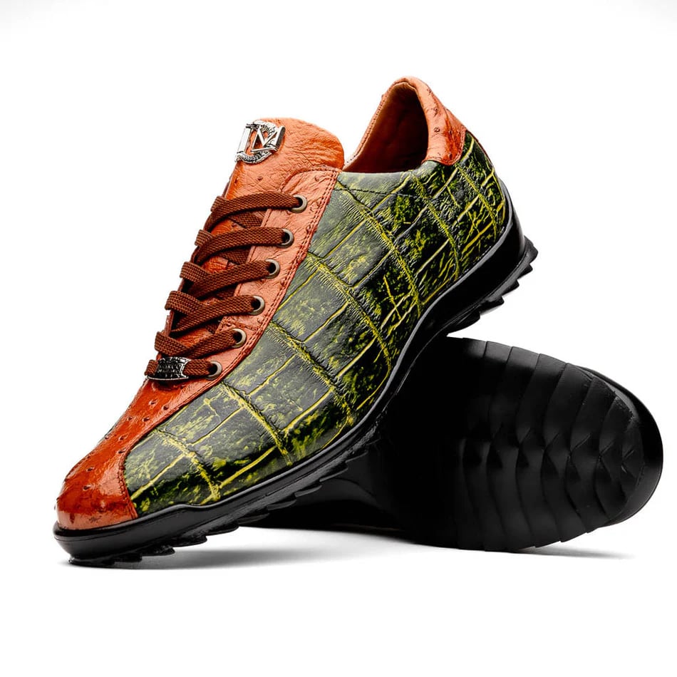 Saulo Green & Cognac Exotic Leather Men's Sneakers