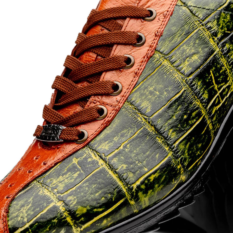 Saulo Green & Cognac Exotic Leather Men's Sneakers