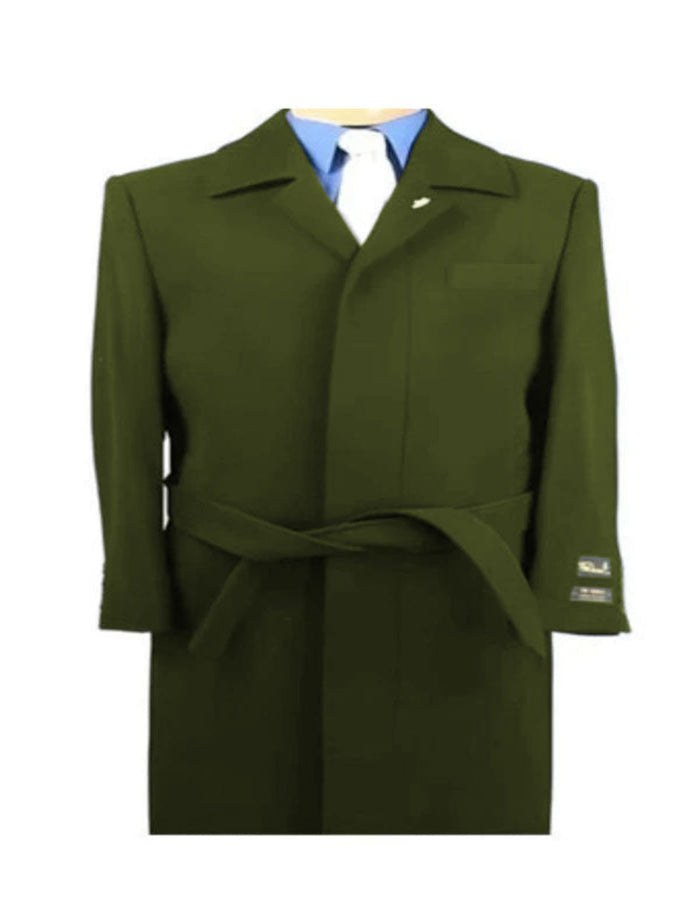 Olive Green Wool Gabardine Belted Duster Coat