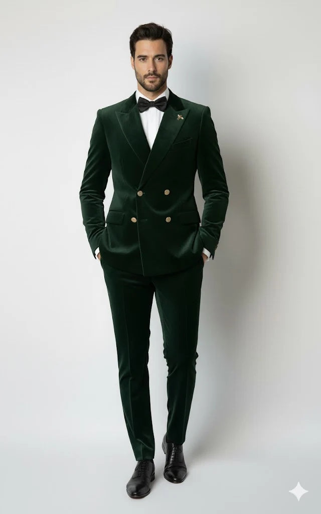 Green Velvet Smoking Jacket - Dinner Tuxedo Jacket Double Breasted Style Blazer