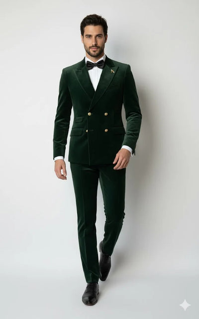 Green Velvet Smoking Jacket - Dinner Tuxedo Jacket Double Breasted Style Blazer
