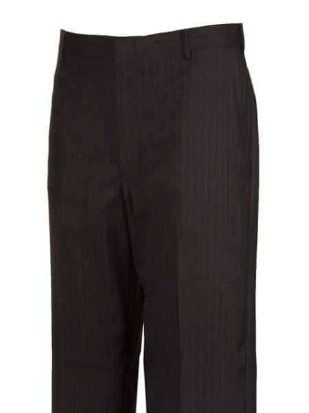 Grey Striped Flat Front Dress Pants unhemmed unfinished bottom