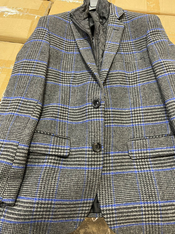 Grey & Blue Glen Check Wool Blazer with Quilted Layer