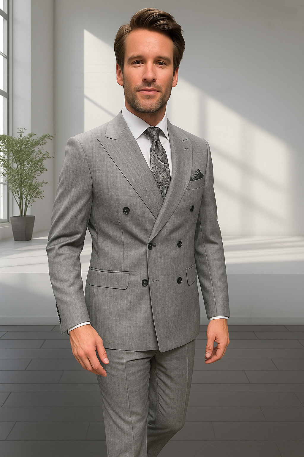 Italian Wool Double Breasted Pinstripe Suit