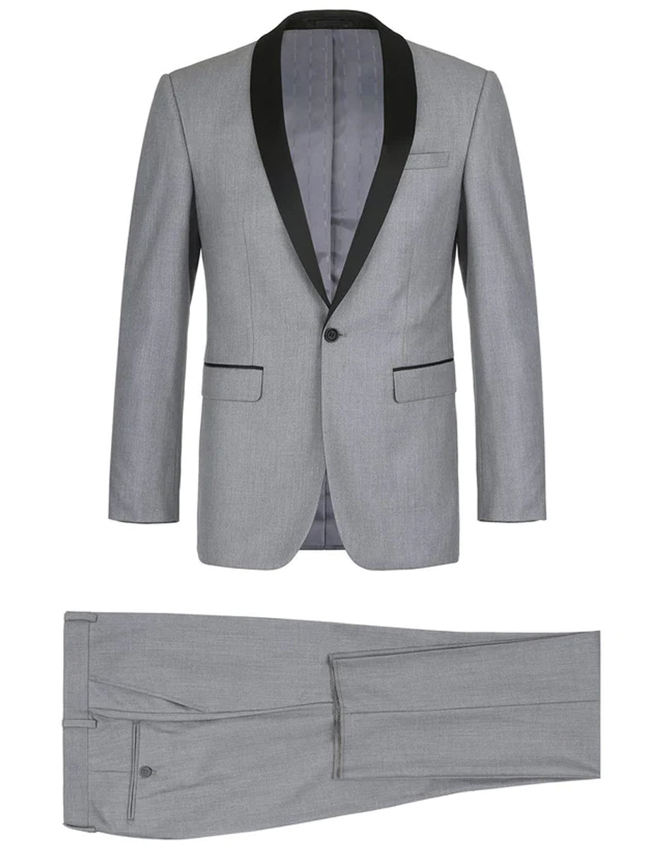 1 Button Shawl Lapel Light Grey Tuxedo