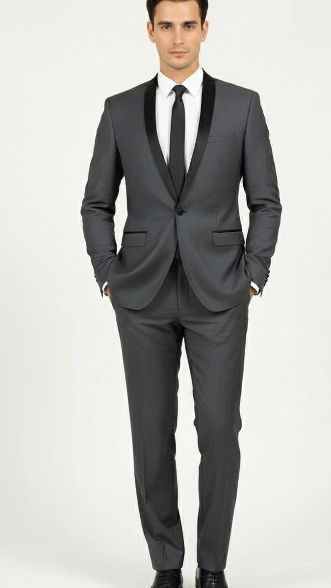 Grey 1-Button Shawl Tuxedo