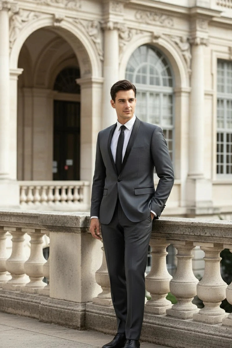 Grey 1-Button Shawl Tuxedo