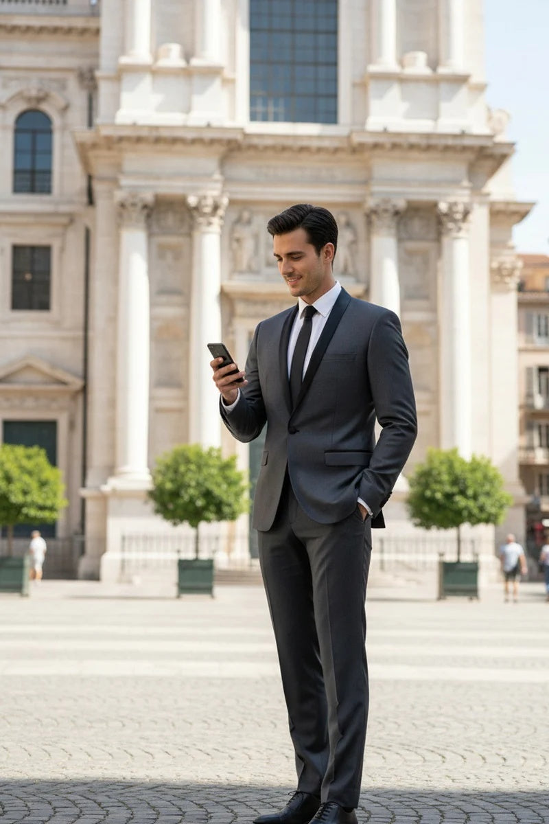 Grey 1-Button Shawl Tuxedo