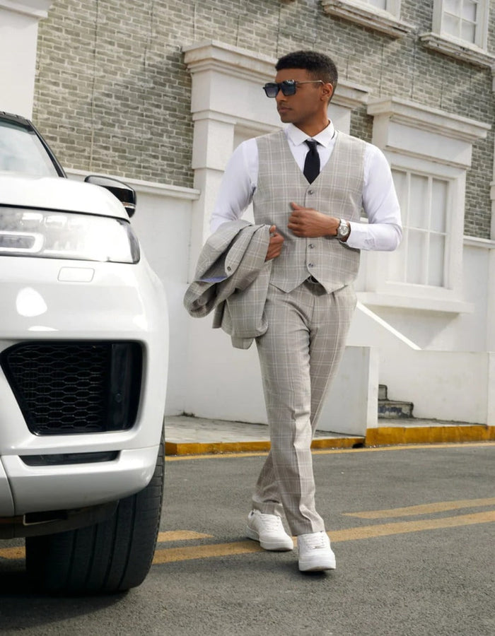 Light Grey Two Button Vested Suit by Stacy Adams