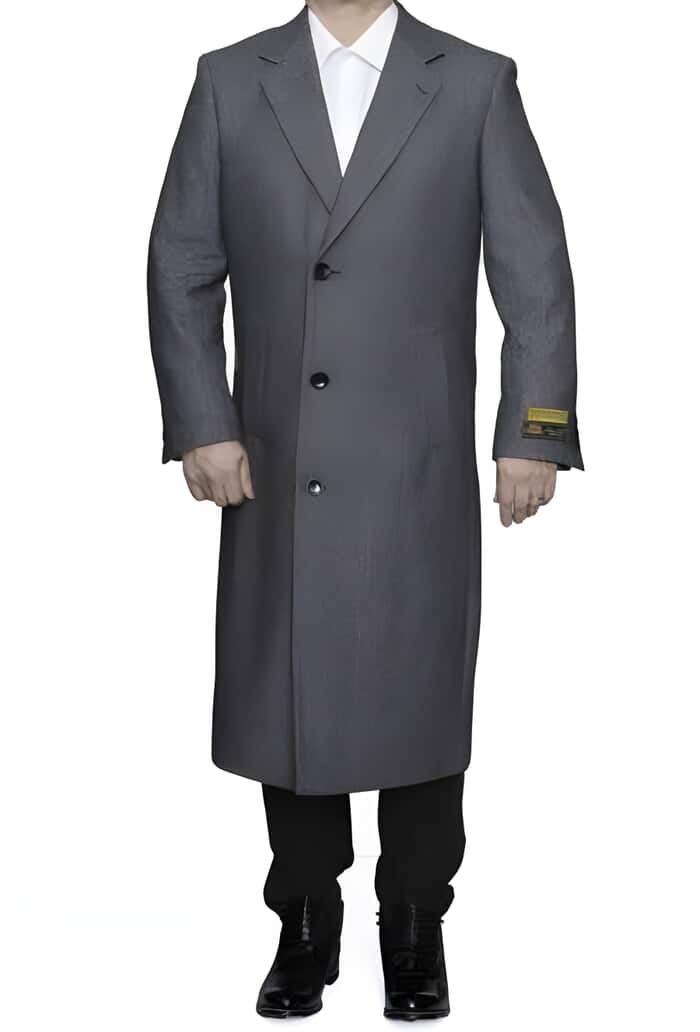 Men's Grey Herringbone Wool Overcoat