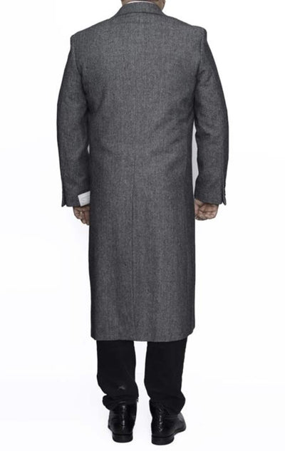 Men's Grey Herringbone Wool Overcoat