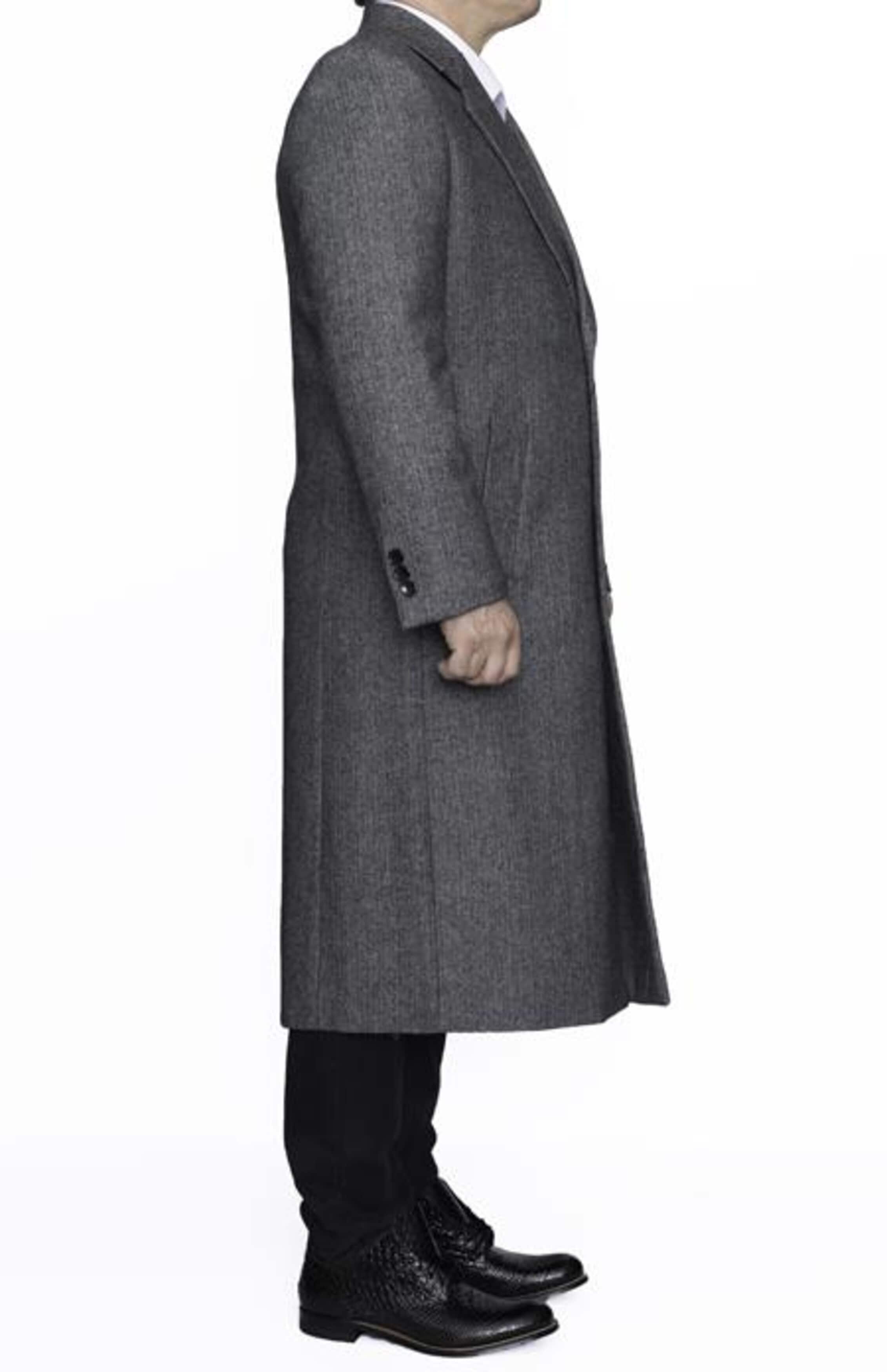 Men's Grey Herringbone Wool Overcoat