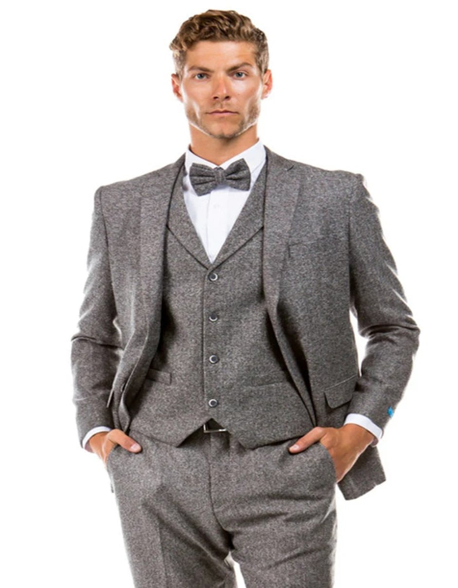 Grey Herringbone 1920s Tweed Vested Suit