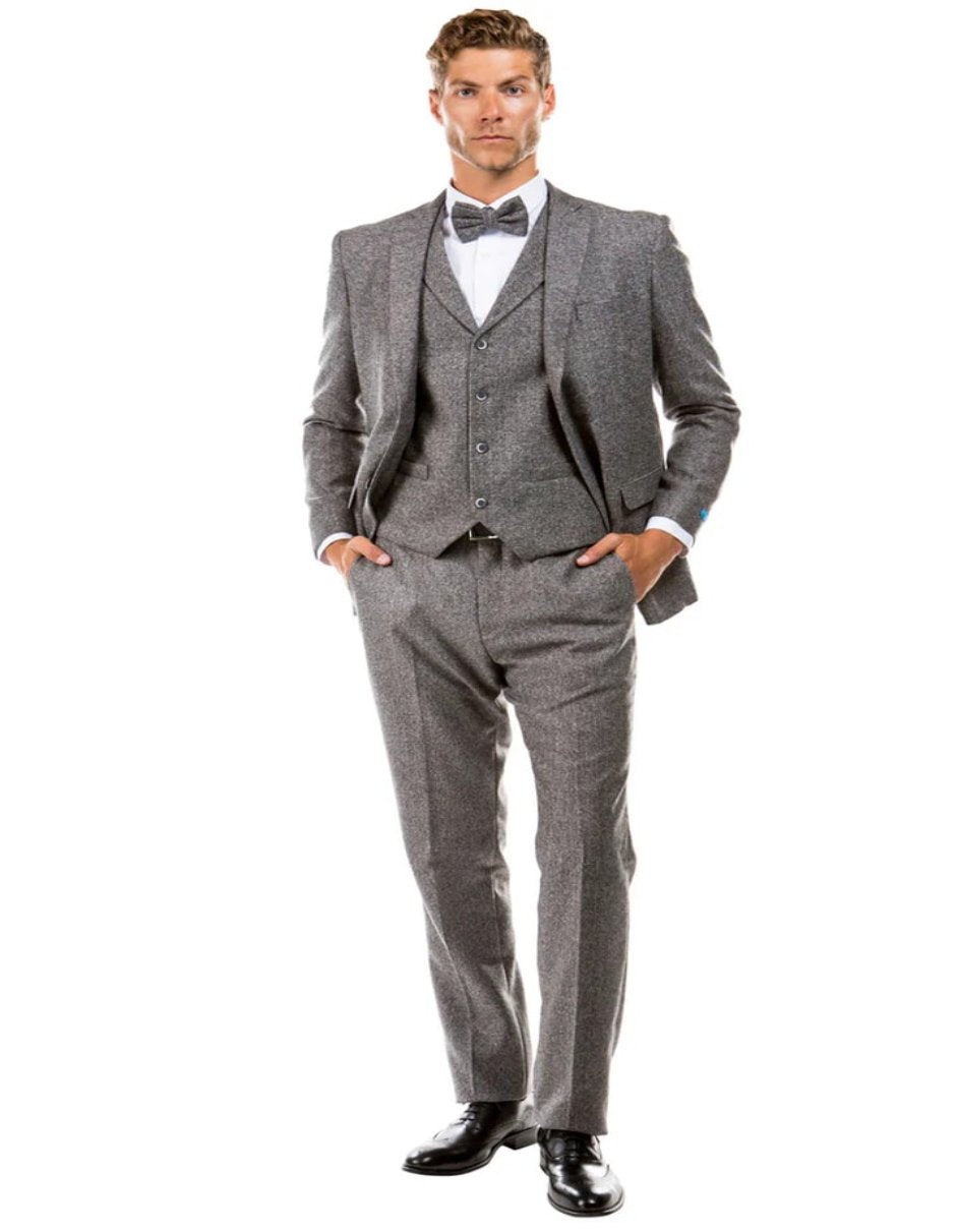 Grey Herringbone 1920s Tweed Vested Suit