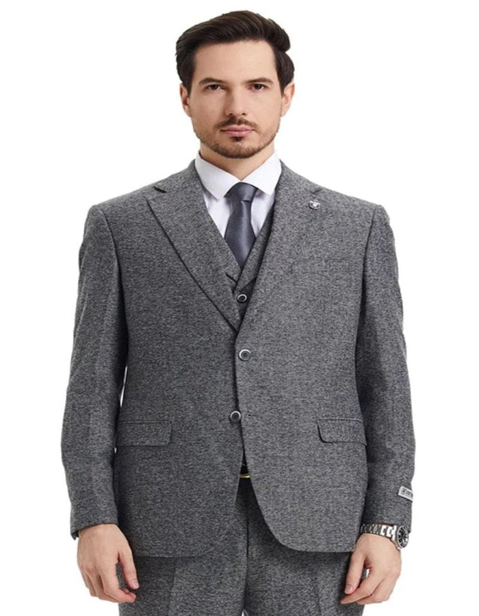 Grey 1920s Tweed Herringbone Vested Suit