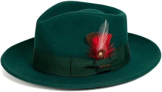Hunter Green Wool Crushable Fedora with Removable Feather