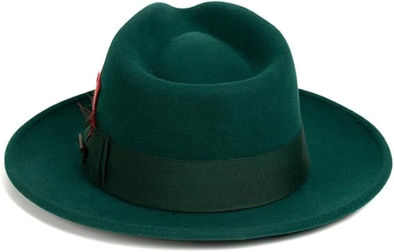 Hunter Green Wool Crushable Fedora with Removable Feather