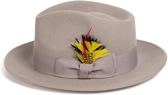 Gangster 100% Wool Crushable Fedora Hat with Feather