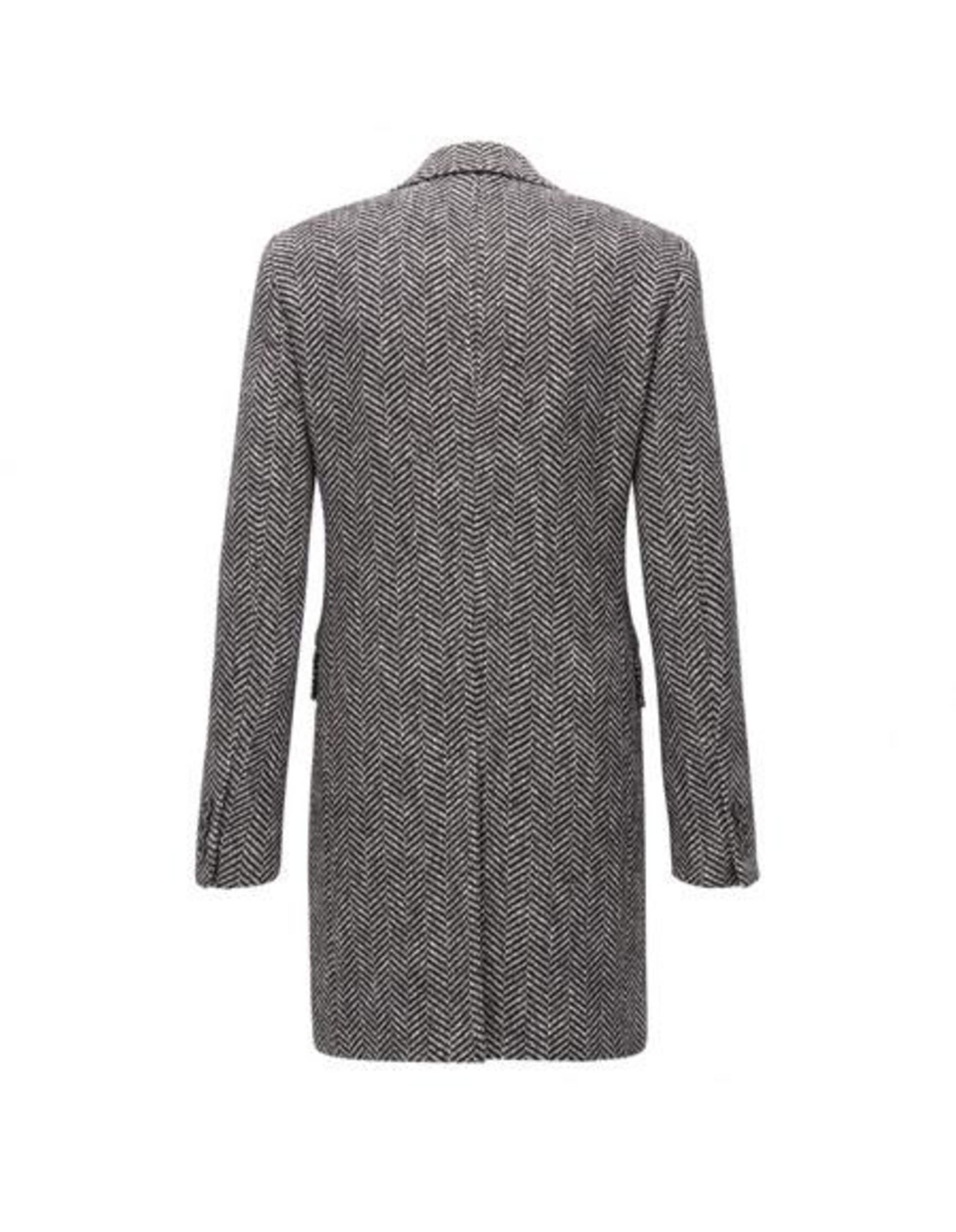 Gray Herringbone Tweed Six Button Overcoat