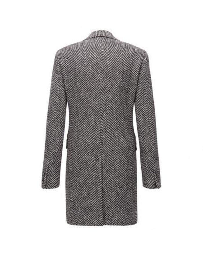 Gray Herringbone Tweed Six Button Overcoat