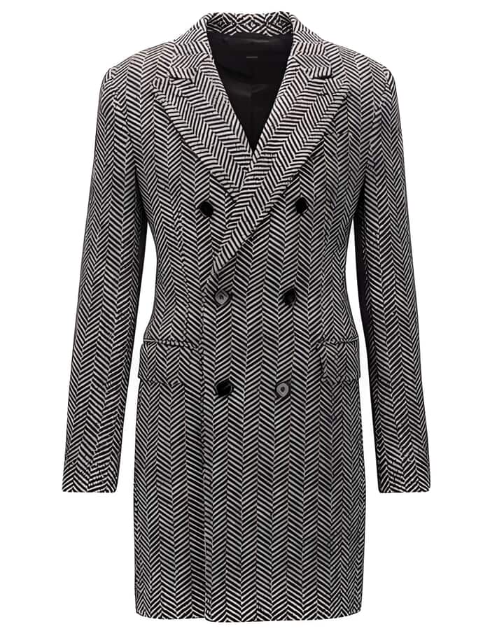 Gray Herringbone Tweed Six Button Overcoat