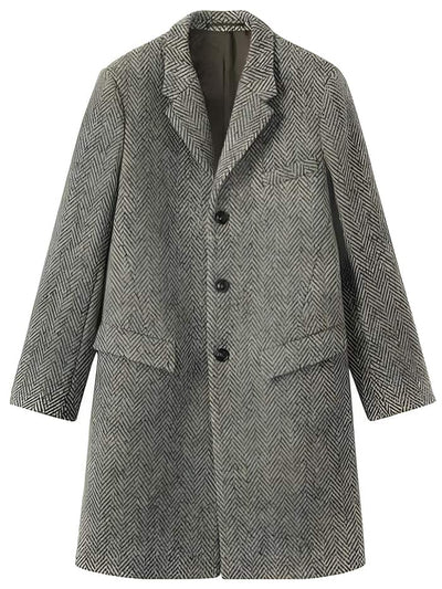Gray Herringbone Wool Three Button Topcoat
