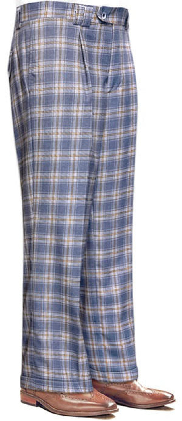 Grey Wool Plaid Wide Leg Pants for Men