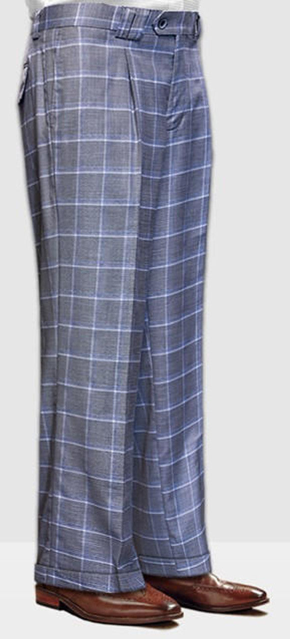 Grey Plaid Wool Wide Leg Pants for Men