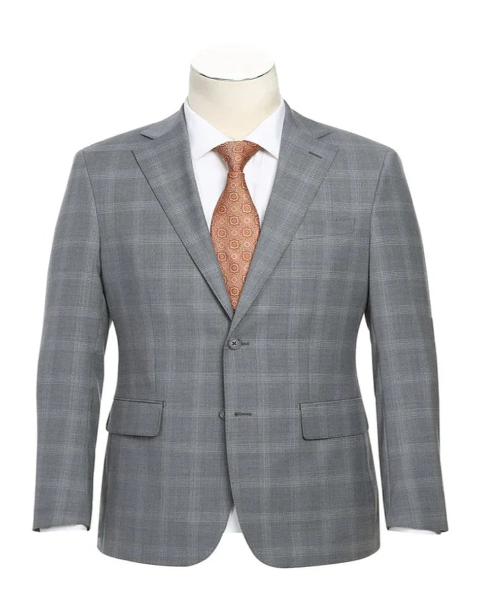 Light Grey Two Button Slim Fit Windowpane Suit