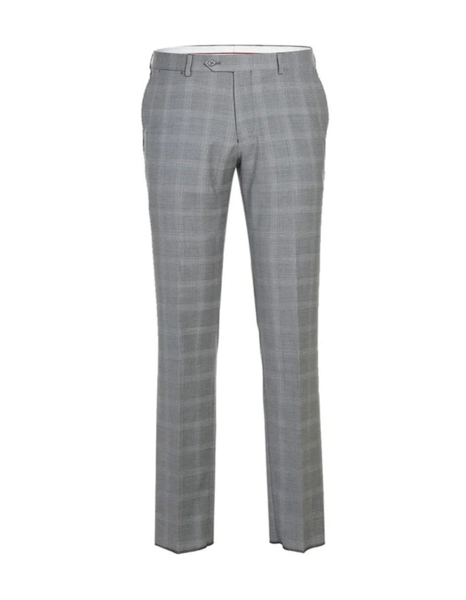 Light Grey Two Button Slim Fit Windowpane Suit