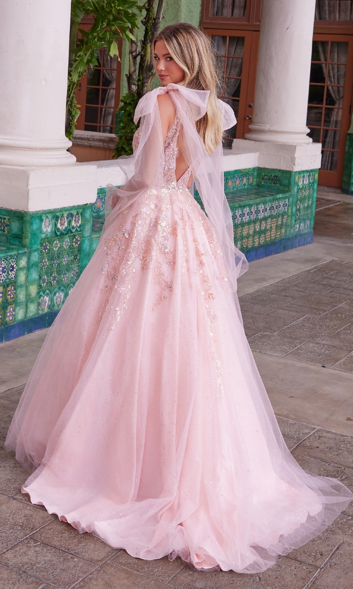 Nox Anabel H1680 Long Prom Dress with Shoulder Bows