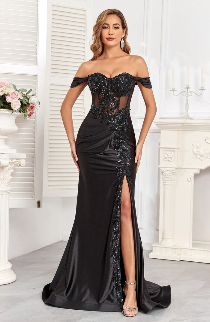High Couture HC1003 Long Fitted Corset Formal Applique Prom Dress
